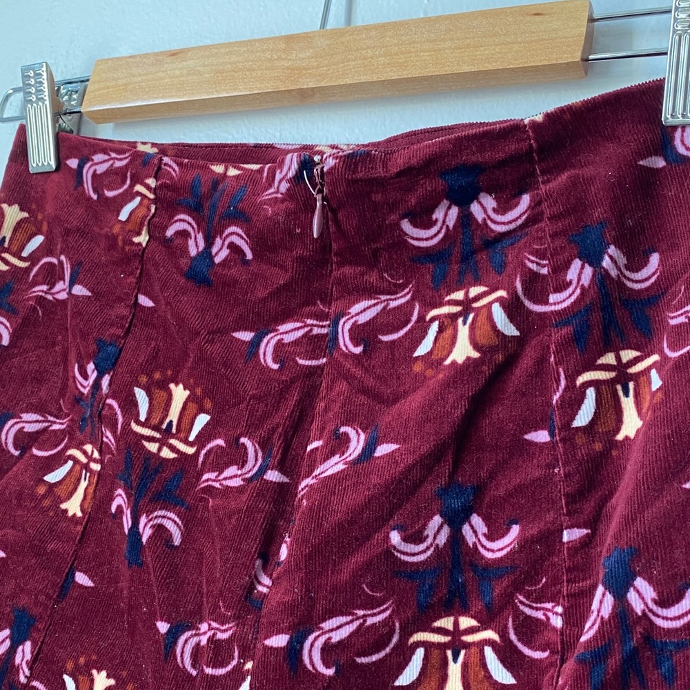 Free People Corduroy Burgundy Floral Mini Skirt - Picture 7 of 7